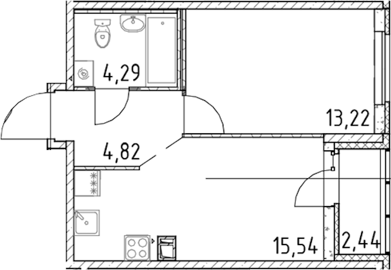 1-комнатная квартира 37.87 м², 9/17 эт., ЖК «Город Первых»